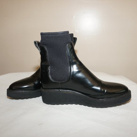 Loeffler Randall Shoes - Loeffler Randall Heavy Lug Platform Sole Satin Leather Black Chelsea Boot 7.5B